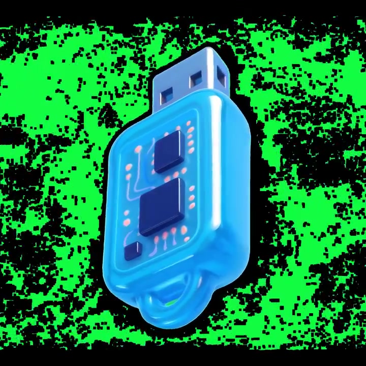 3D-animeret USB-nøgle med kredsløb på grøn skærm