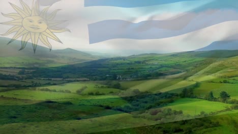 Animation-Der-Flagge-Von-Uruguay,-Die-über-Der-Meereslandschaft-Weht
