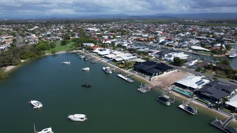 luxury homes and boats in paradise point, gold coast, queensland, australia - aerial drone shot