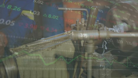 animación del procesamiento de datos financieros y estadísticas sobre la maquinaria en la fábrica