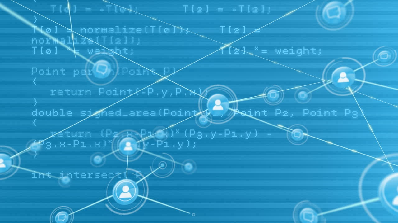 데이터 처리를 통해 아이콘을 가진 연결의 애니메이션 네트워크