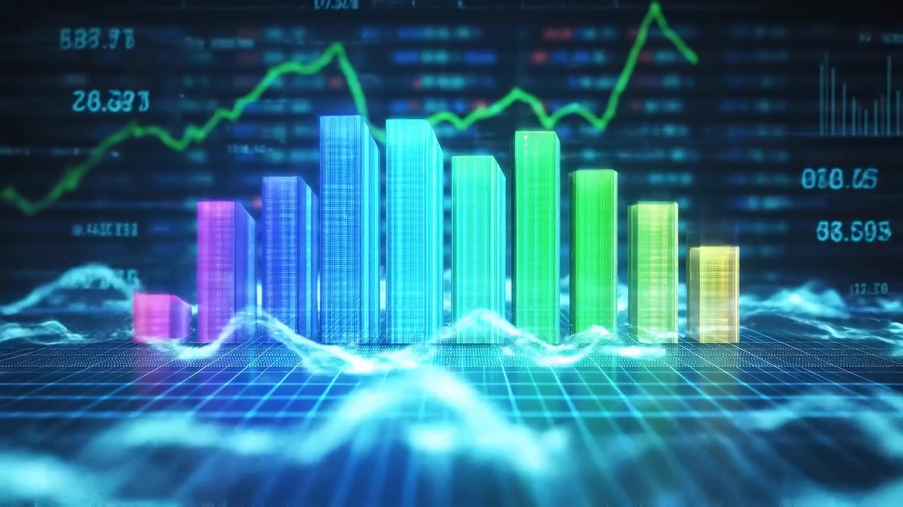 Digital Financial Bar Chart Showing Market Growth