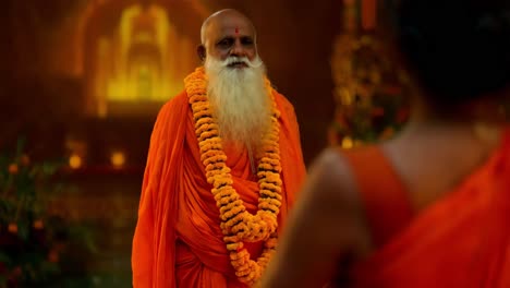 elderly hindu monk in prayerful pose