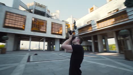 photographer taking pictures in a modern city