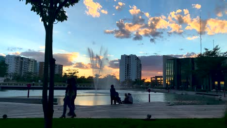 sunset timelapse with a beautiful fountain in yucatan