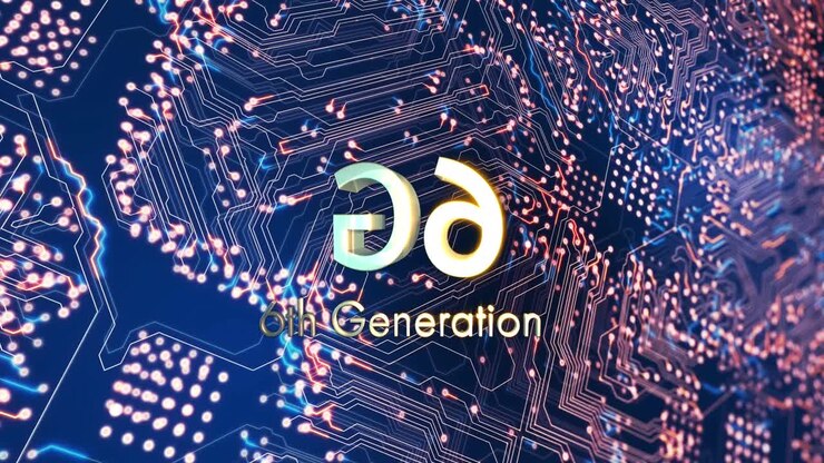 Animazione di testo 6G su rete di connessioni