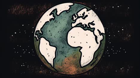 hand drawn cartoon animation of earth floating in space. endless loop animation.