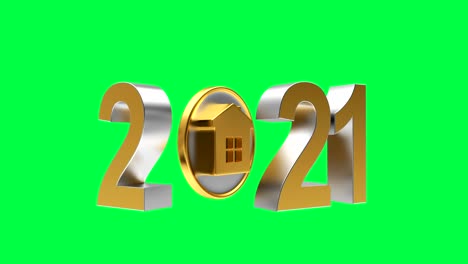 animación 3d de 2021 con la casa en pantalla verde.