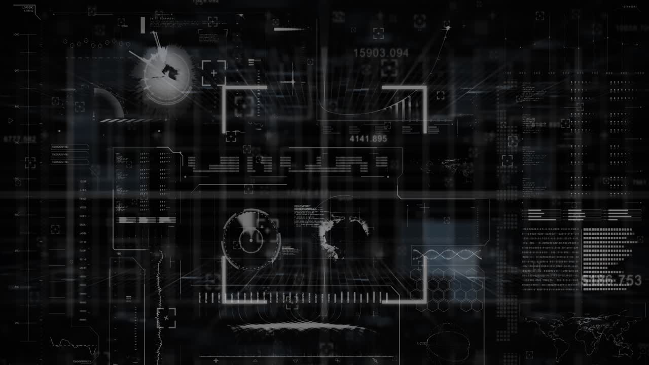 Digital animation features a white dashboard with data graphs and a globe on a green screen