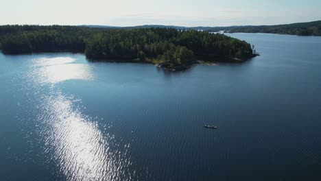 aerial view of a calm lake in a forest