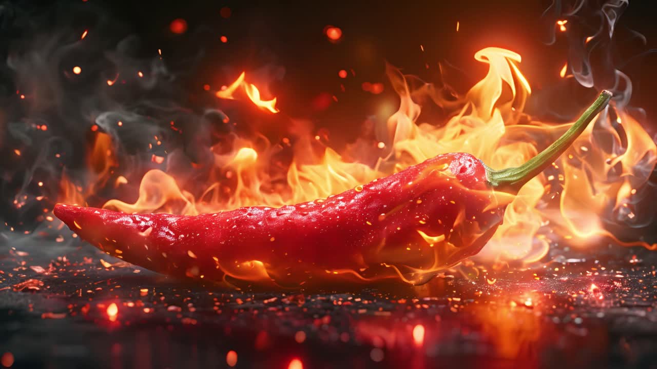 Fiery Red Chili Pepper on a Bed of Flames