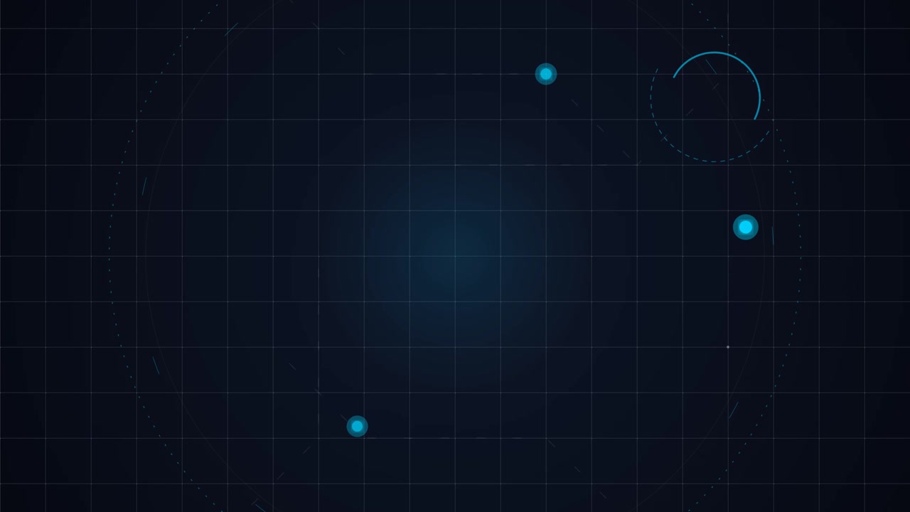 Abstract Digital Interface with Moving Glowing Nodes and Circular Data Elements