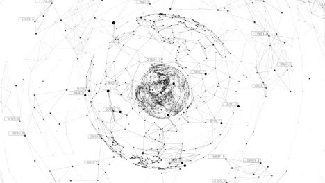 digital black white background with lines and dots. big data beautiful visualization. abstract network connection structure in motion. 3d animation rendering technology concept.