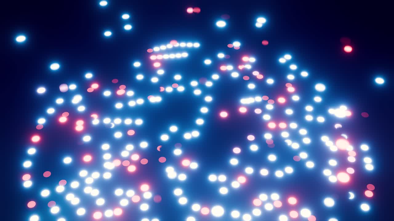 Luci bokeh astratte, rosse e blu, luminose in movimento su sfondo scuro