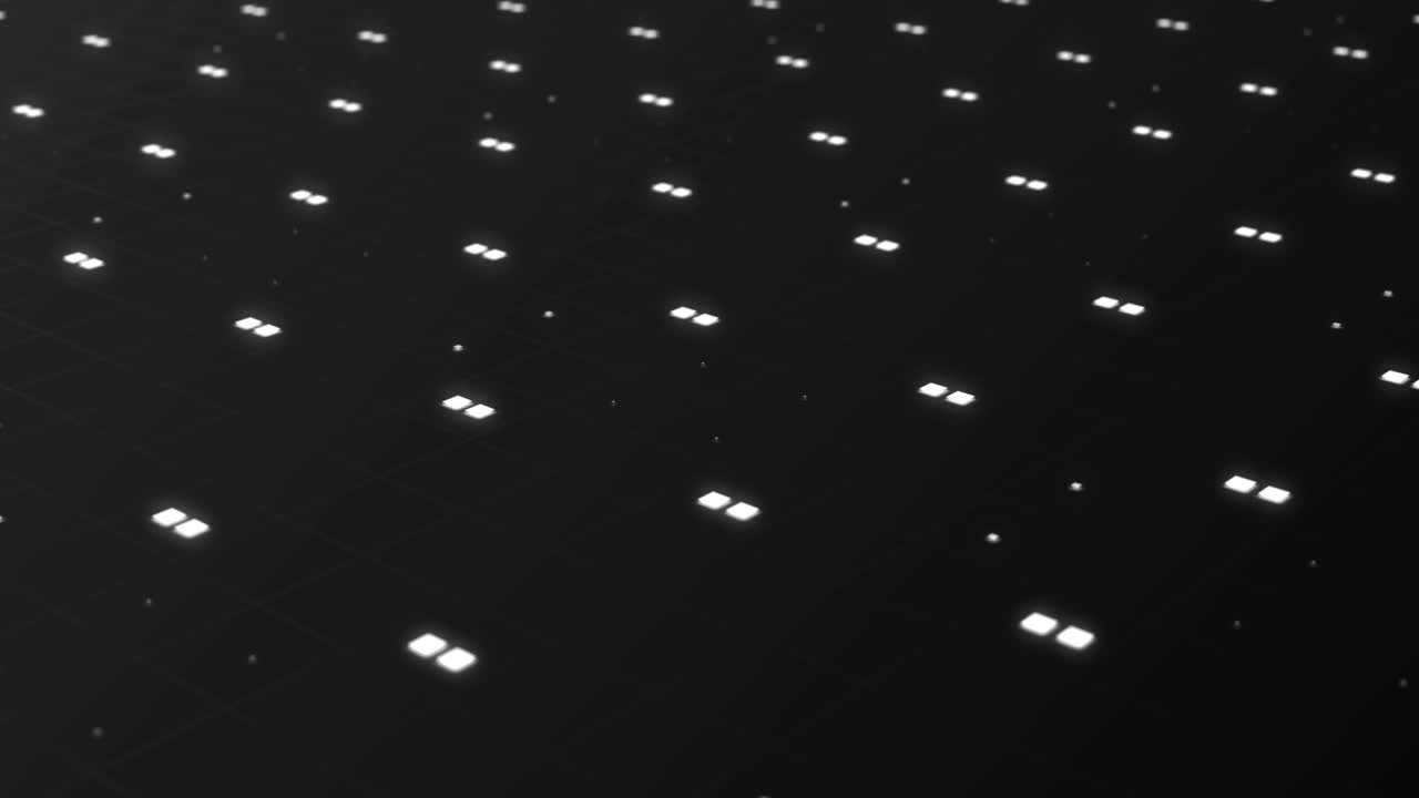 Technological Square Polygons Grids Data Flashing Black and White Background Loopable Video