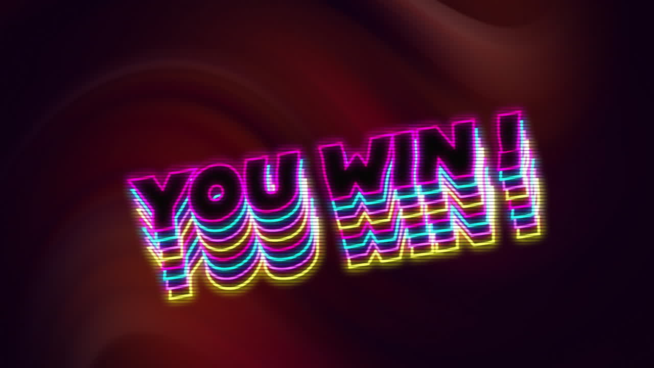 Animation of you win text over glowing light trails on black background