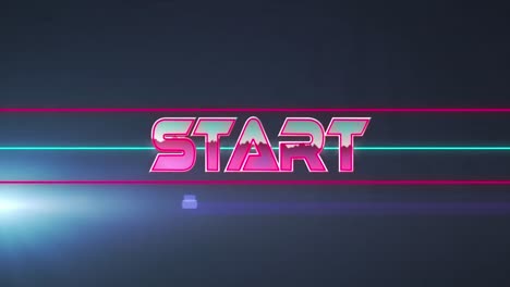 Animation-of-start-text-in-metallic-pink-letters-with-lines-over-glowing-light