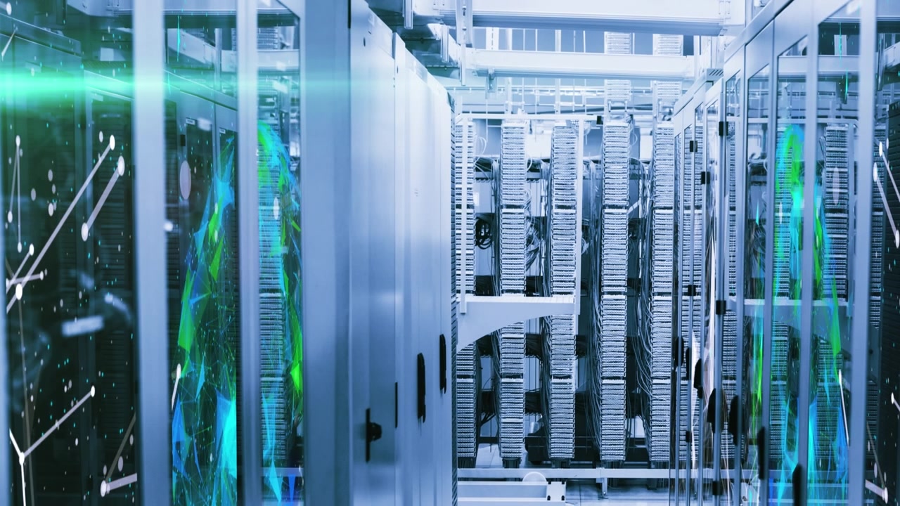 Animation of shapes moving over server room