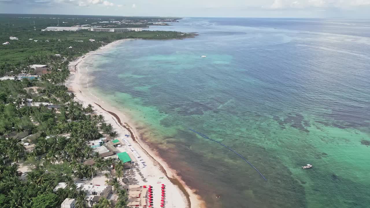 Aerial view of Xpu-ha beach, tranquil vibes, Riviera Maya, Mexico
