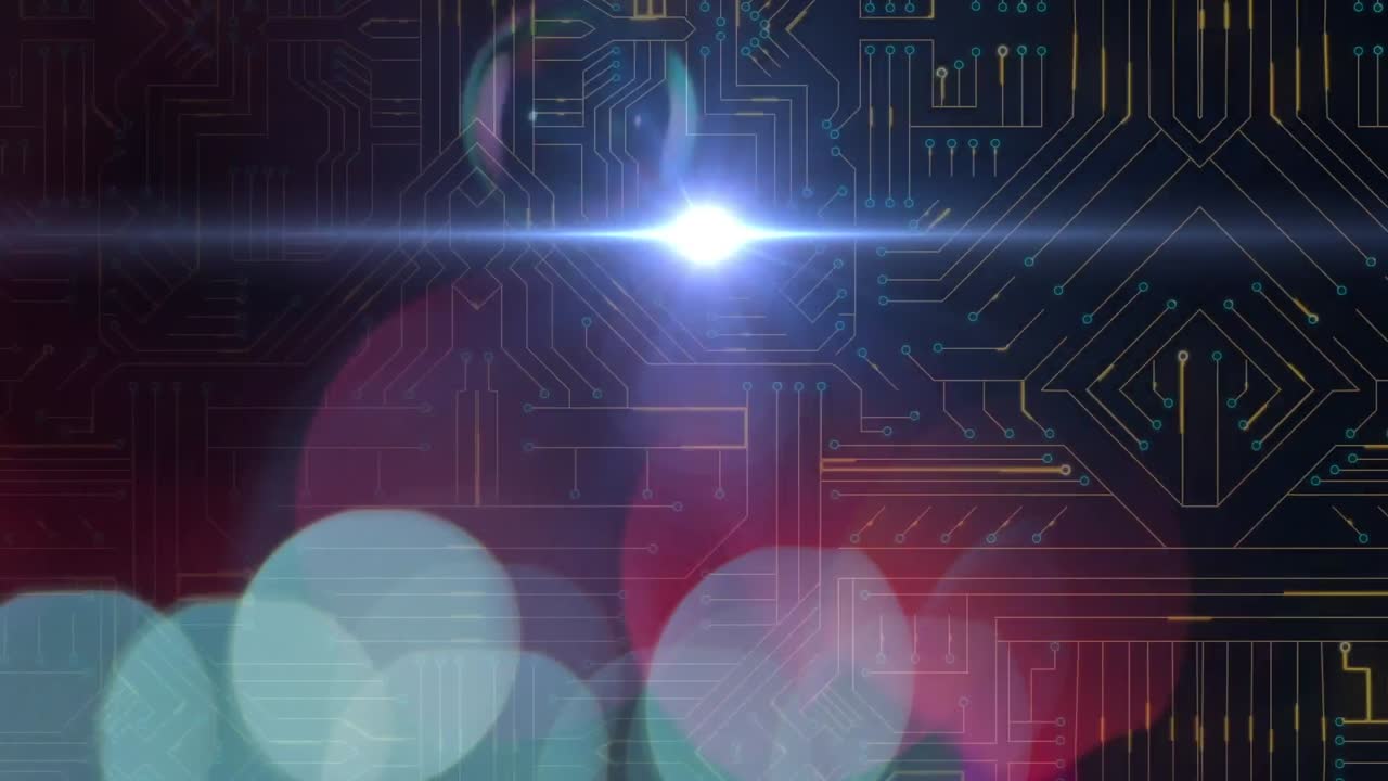 Animazione di punti luminosi su circuito stampato di computer