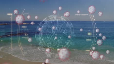 Digital-composite-video-of-scope-scanning-Covid-19-cells-against-beach-in-background