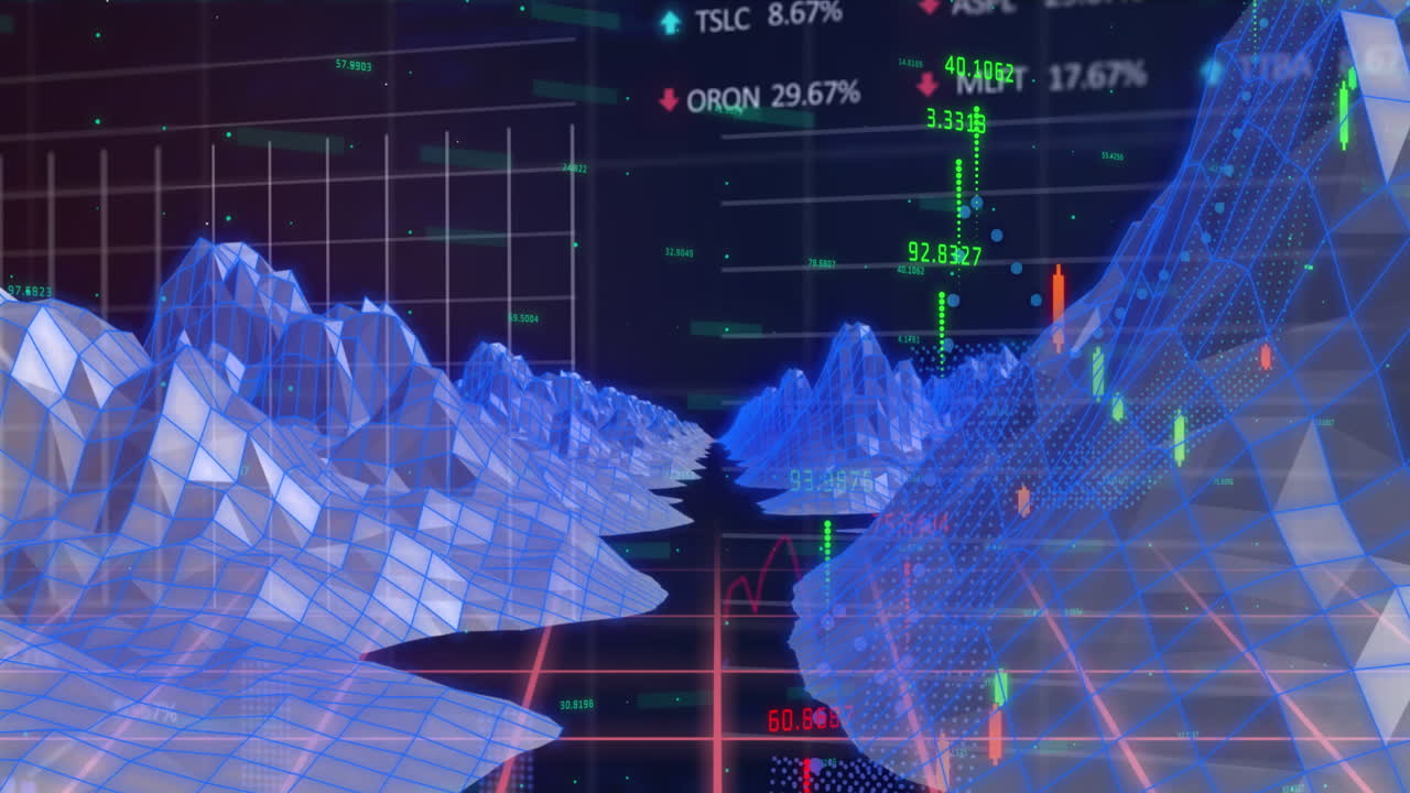 메타버스 구조에 대한 주식 시장 데이터 처리의 애니메이션 (그리드 네트워크를 통해)