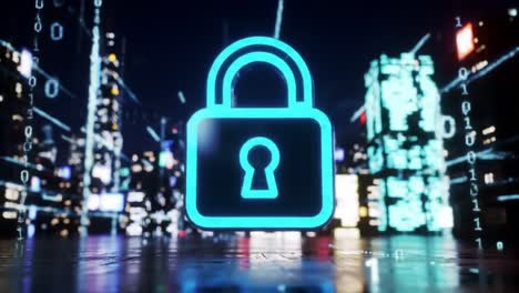 cybersecurity lock in a futuristic city