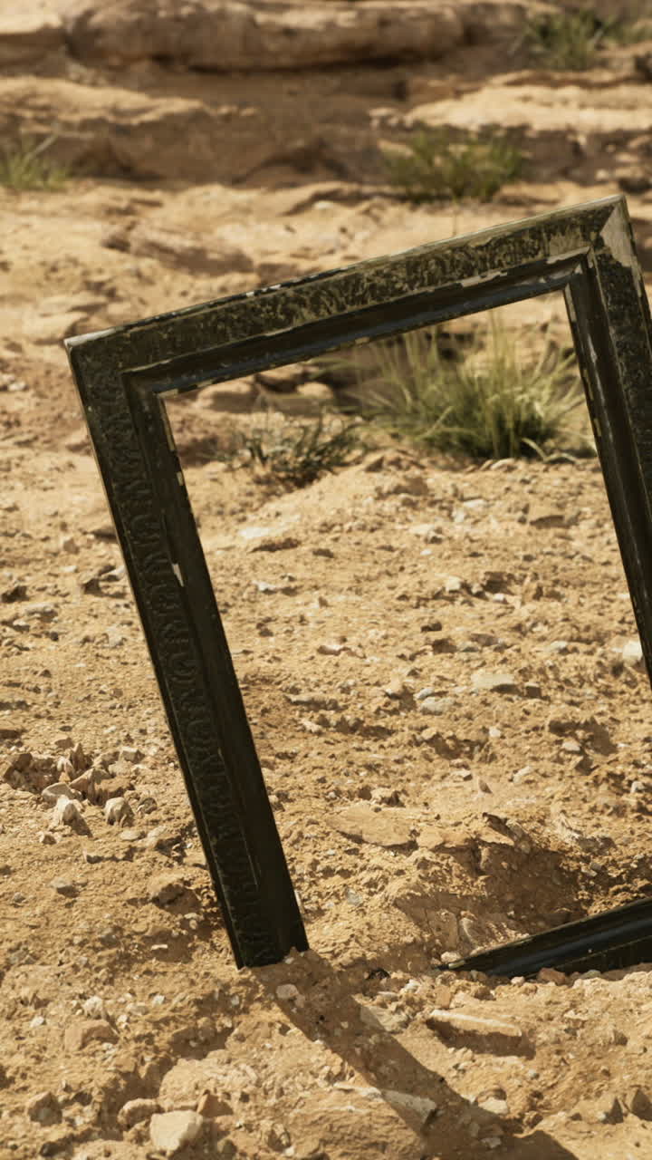 Frame standing alone on dry desert ground captures a surreal moment in nature