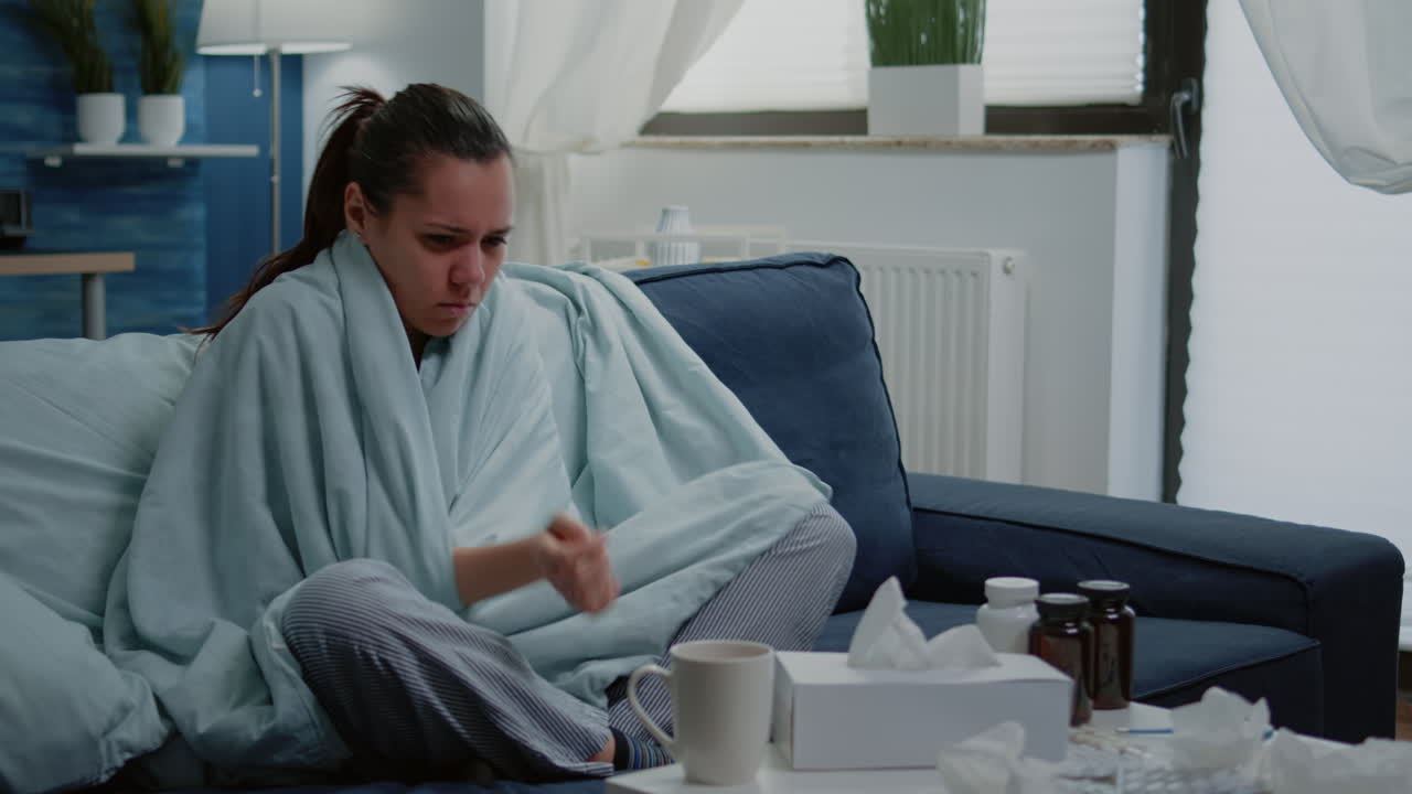 Persona con naso che cola freddo con un fazzoletto di carta