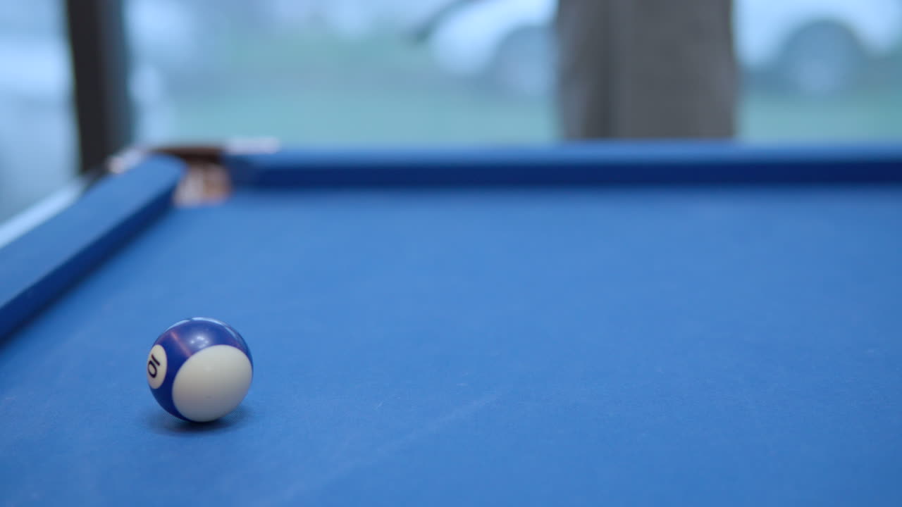 Woman Playing Billiard, Hitting The Cue Ball With A Snooker Cue On Table