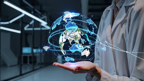 scientist presenting a global network visualization