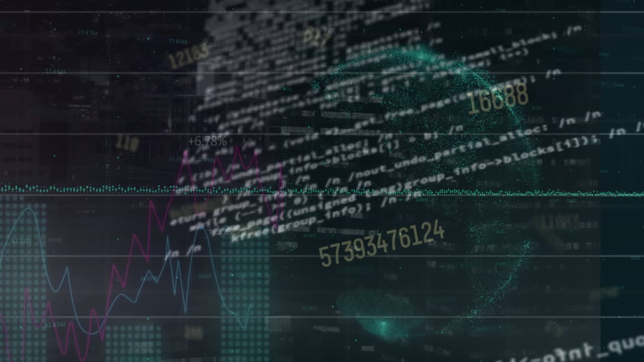 animación del procesamiento de datos financieros en todo el mundo sobre un fondo negro