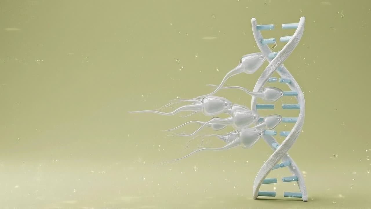 Sperm Cells Approaching and Interacting with DNA Double Helix