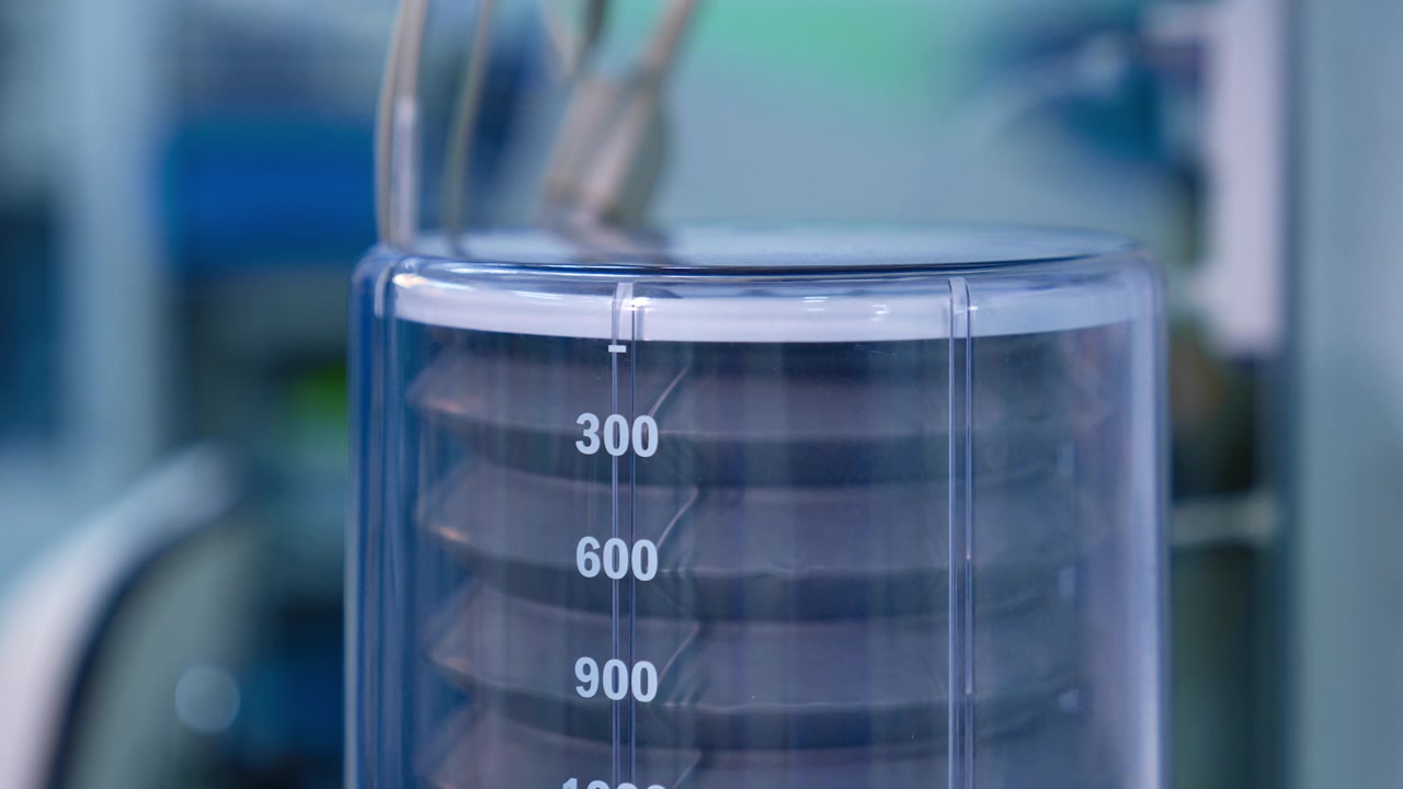Upper part of the pump of lung ventilating machine. Extreme close up. Medical equipment.