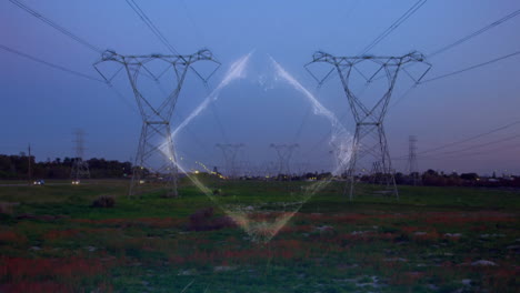 animation of square over landscape with electricity pylons