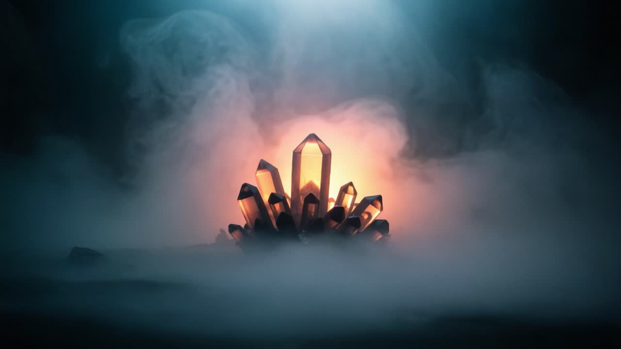 A Stunning Display of Radiant Crystals Amidst Enigmatic Mist Creating a Mesmerizing Atmosphere of Light and Reflection in an Ethereal Surrounding