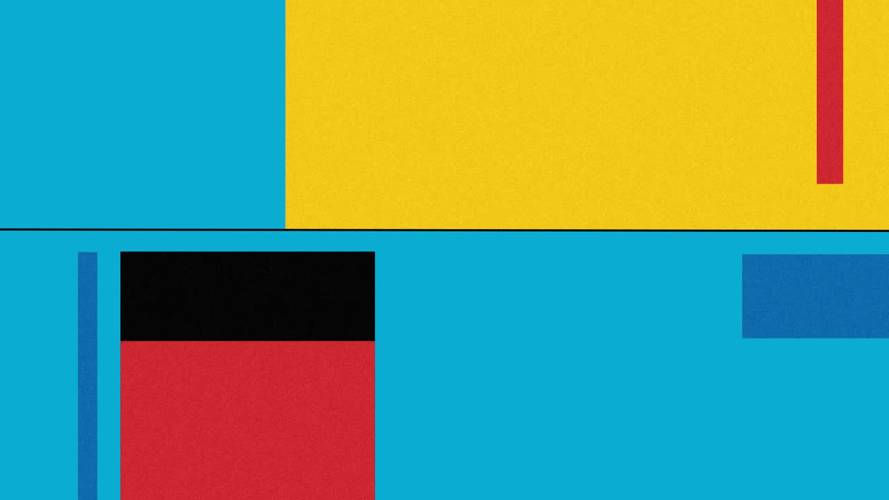 animación de formas en colores amarillo, azul y rojo sobre fondo azul