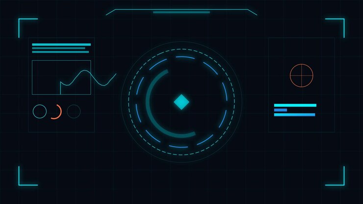 Futuristisk digital heads-up display-grænseflade med roterende cirkulær scanner