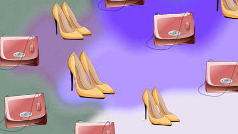 animation of falling bags and shoes over purple background