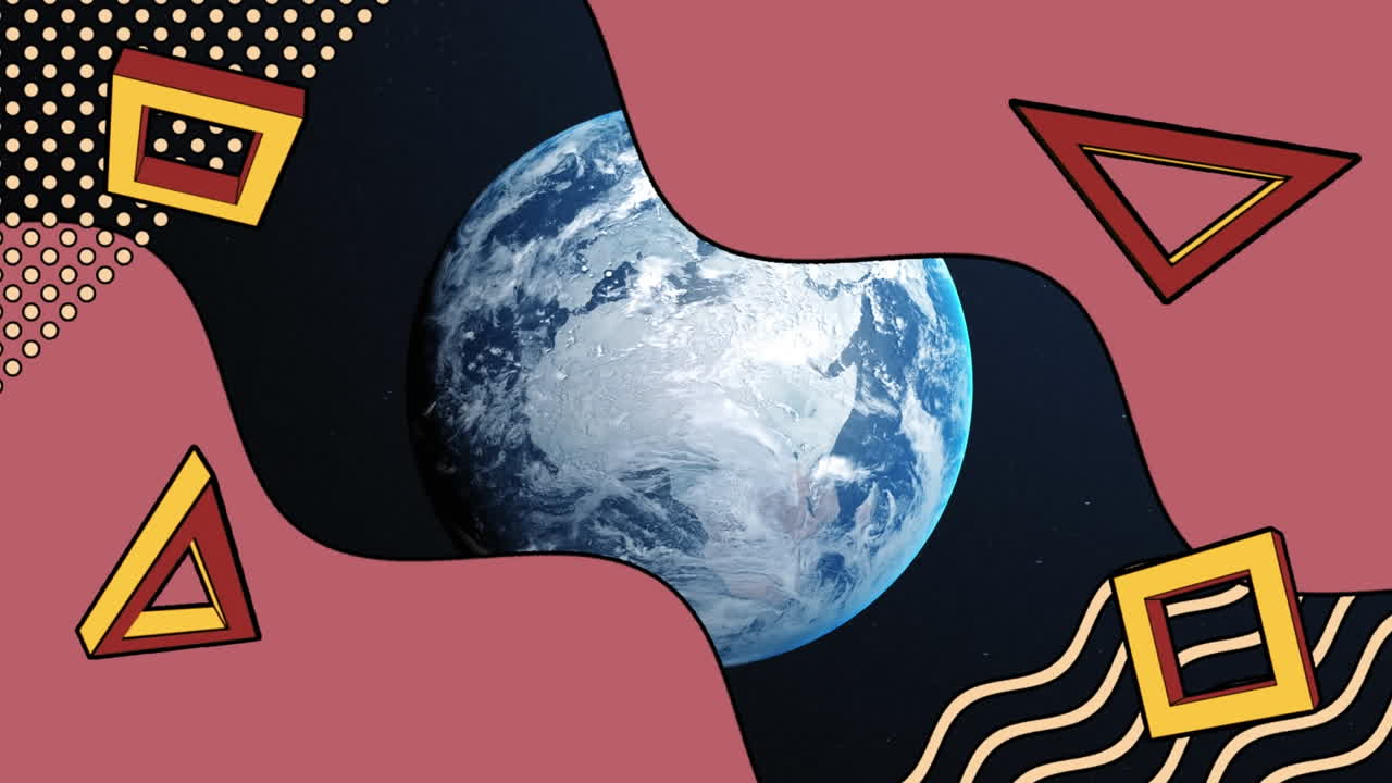 Animation of retro abstract shapes over planet earth
