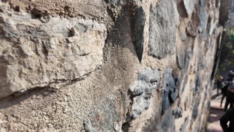 close-up view of an old stone wall