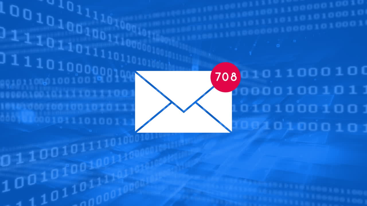 animación del sobre sobre codificación binaria en fondo azul