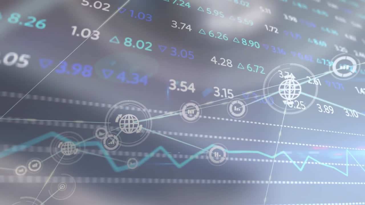 animación del mercado de valores y la red de conexiones en fondo negro