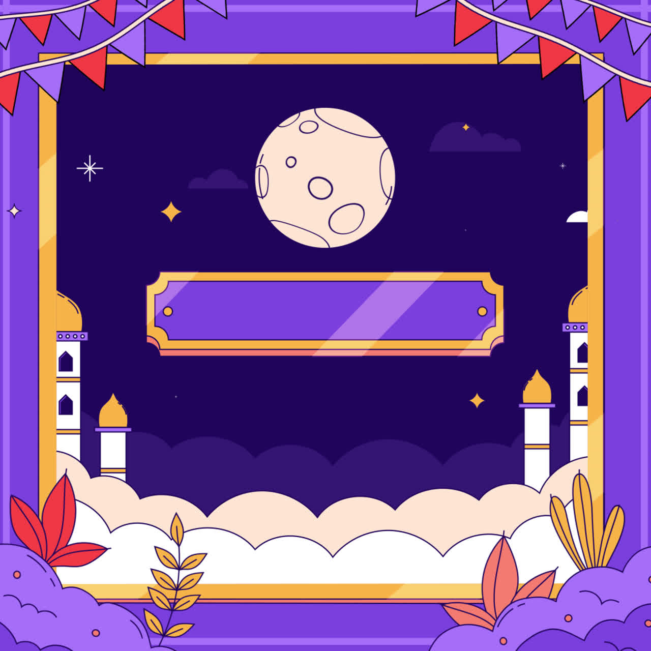 escena nocturna islámica con mezquita y luna