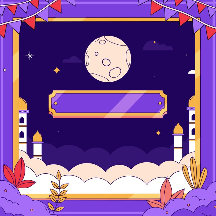 Islamic Night Scene with Mosque and Moon