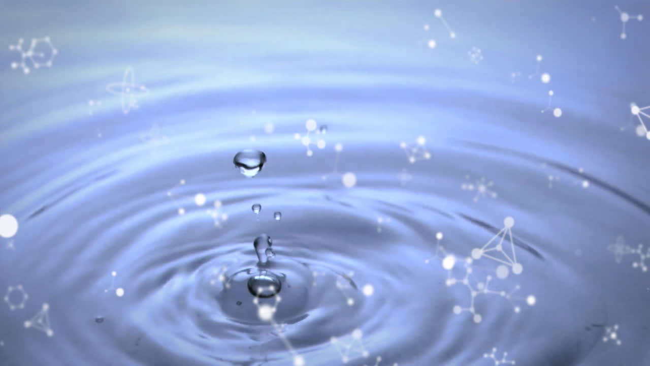 분자의 애니메이션과 물 방울에 대한 과학적 데이터 처리