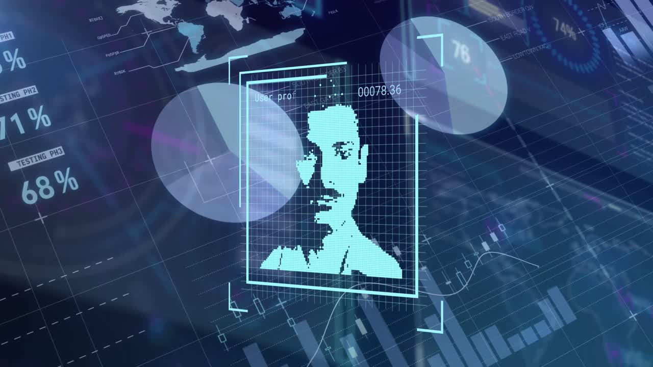 Animation of data processing over blue background