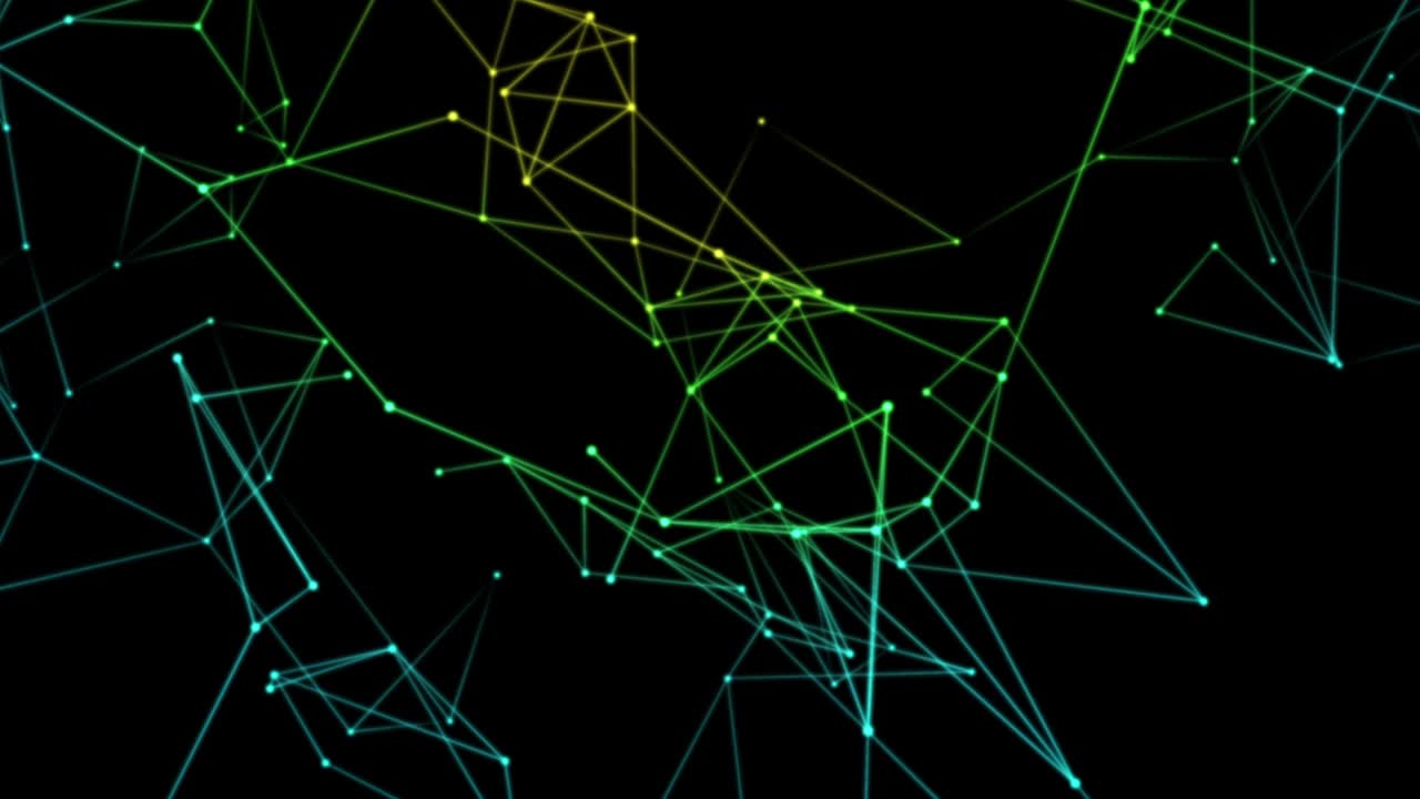 Abstract digital connection moving dots and lines. Technology background. Network connection structure. 3d. Seamless loop. 4K