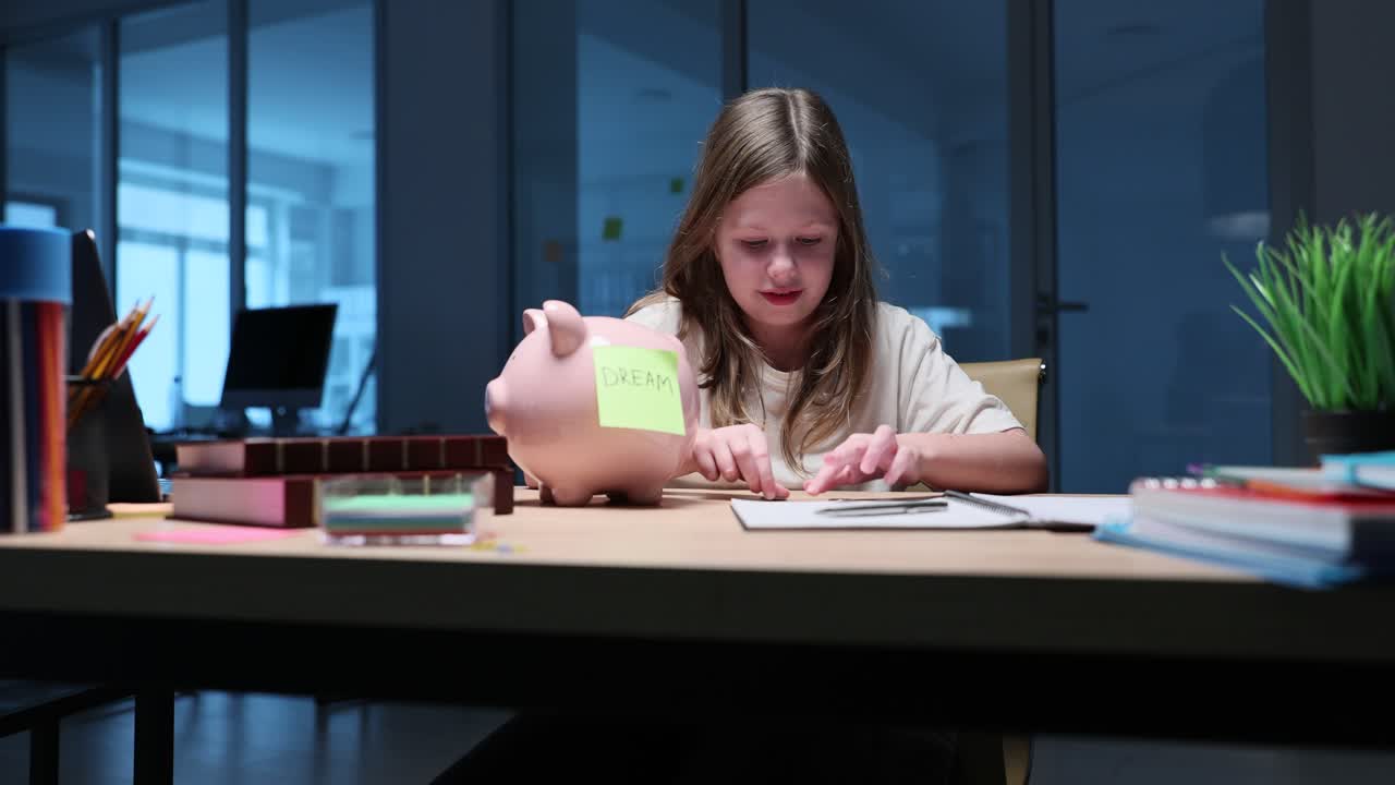 Girl Saving Money in Piggy Bank for Dream