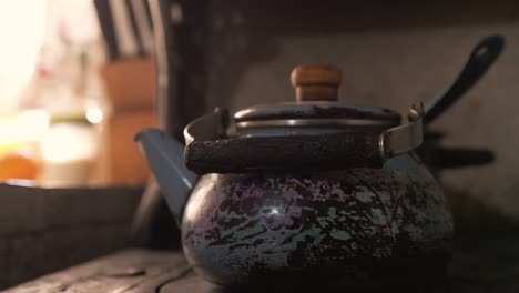 steaming hot old teapot kettle